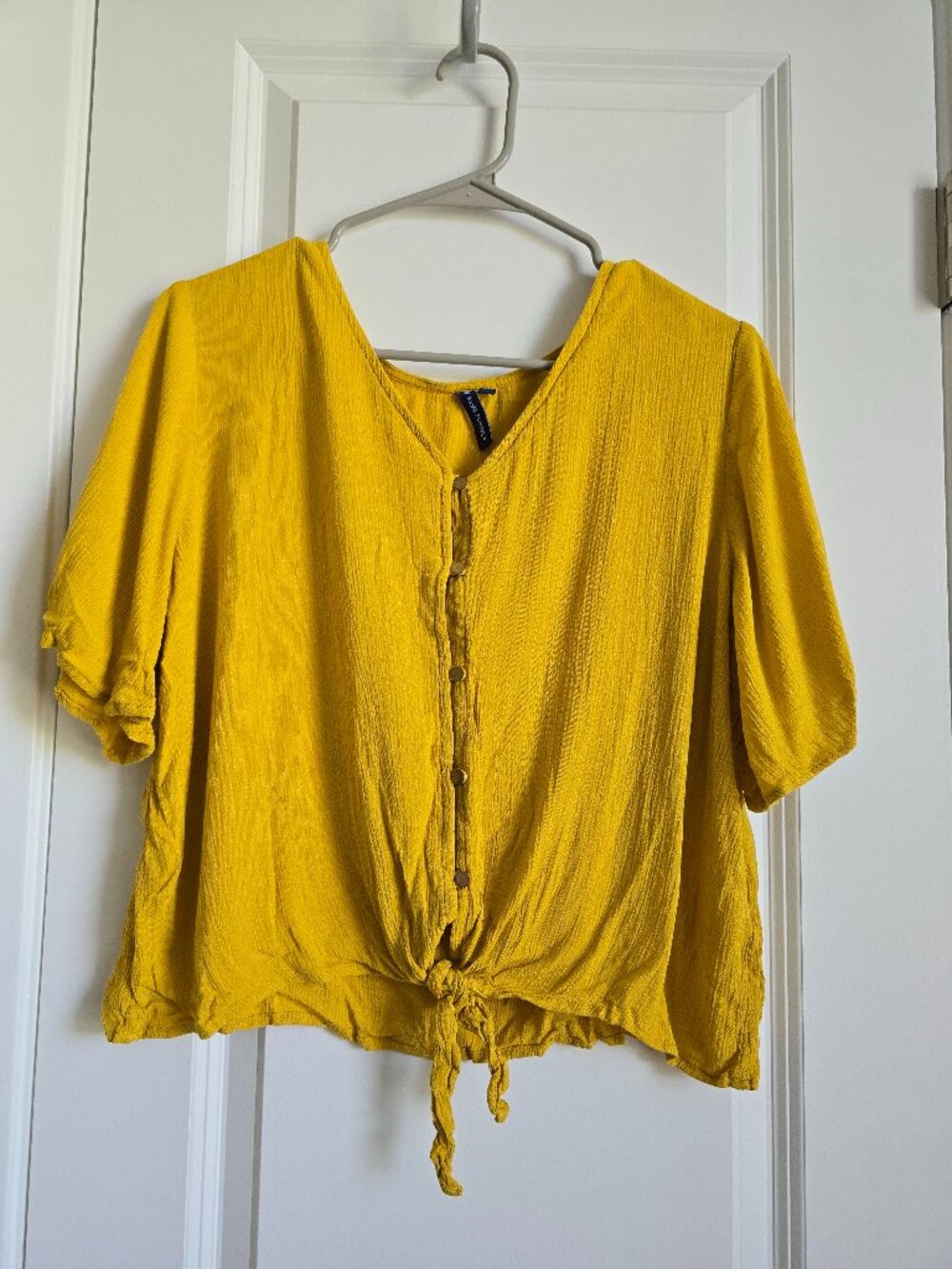 Mustard Yellow Crinkle Textured Tie Hem Top